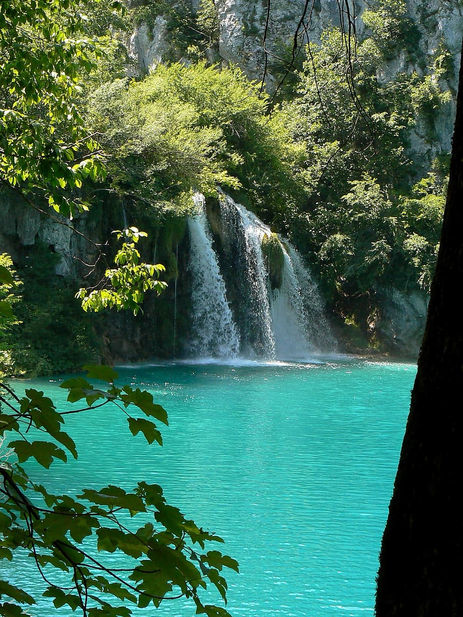 waterfalls duringda, waterfalls, cyan, waterfall, water, lake, spring, pool, ocean, paradise