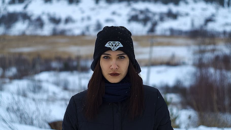 selective, focus photography, woman, wearing, black, diamond supply co, co., knit, cap, sweater