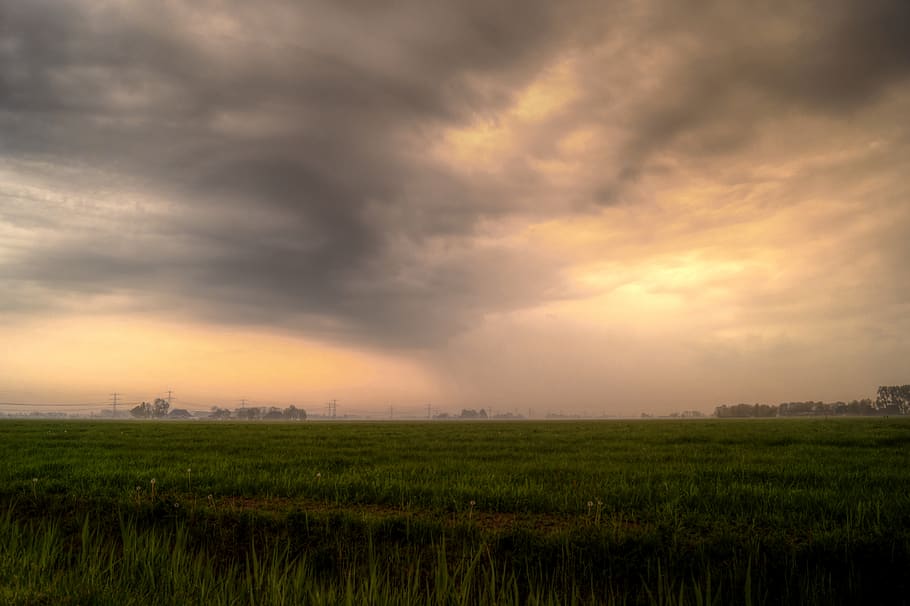 fields, storm, cloudy, sky, clouds, rural, cloud - sky, landscape, environment, beauty in nature
