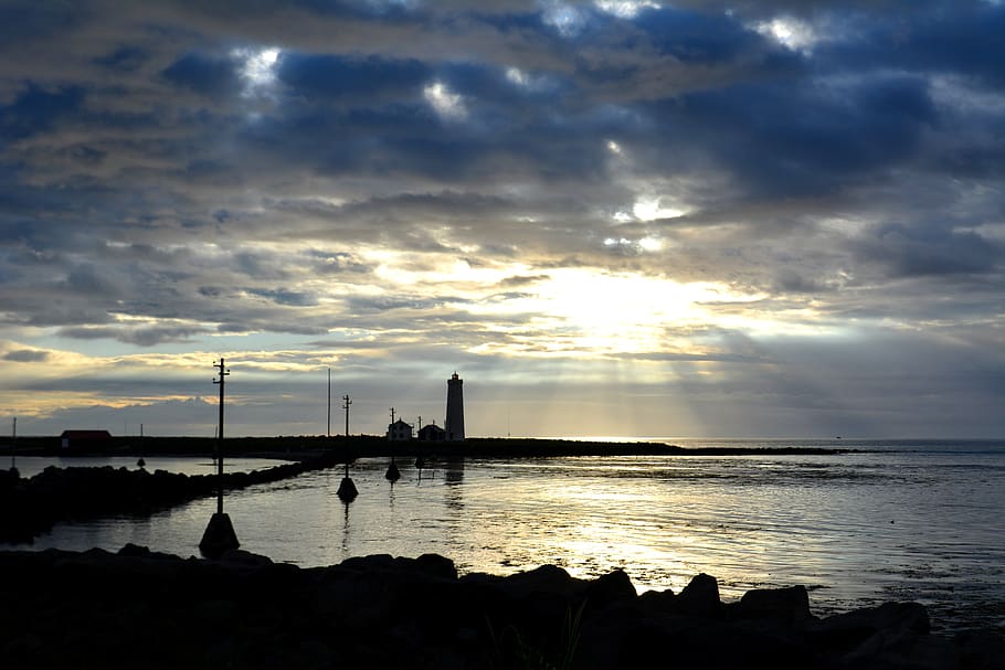 reykjavik, sunset, tr, iceland, twilight, heaven, romantic, sea, scandinavia, lighthouse