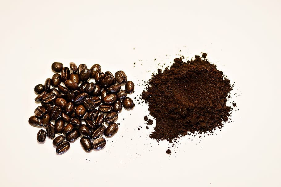 grãos de café, pó, café, feijões, moer, café - bebida, grão de café torrado, comida e bebida, xícara de café, bebida