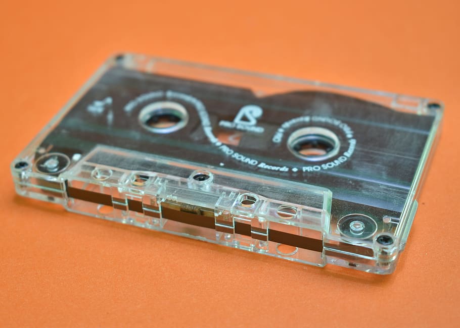negro, claro, cinta de cassette, cassette, cassette de cinta, música, cinta, audio, retro, grabar