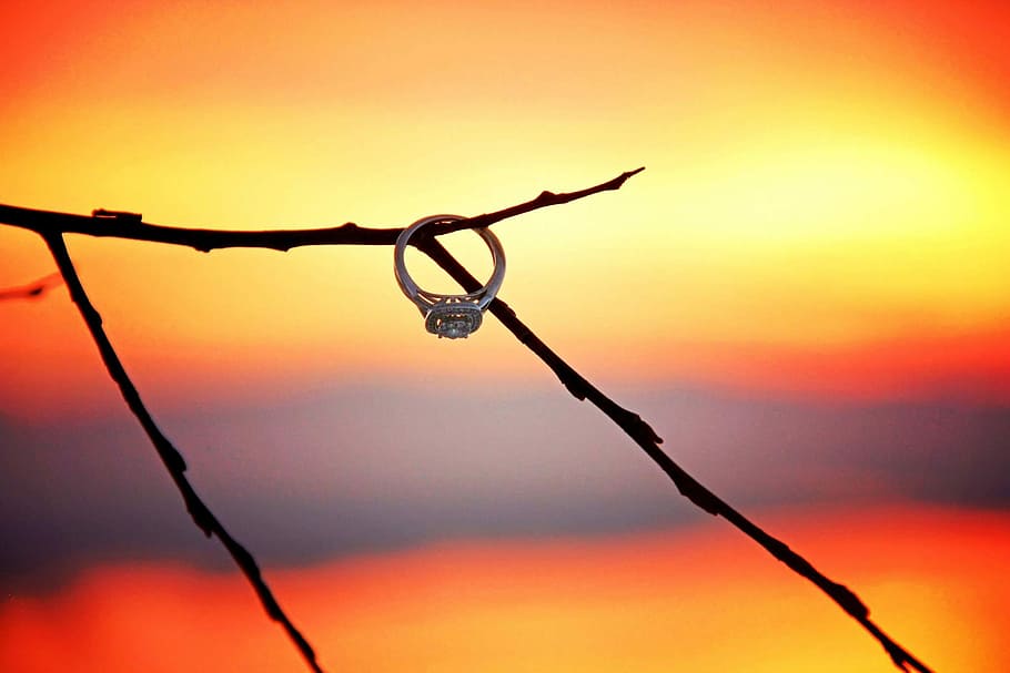 Ring, Sunset, Engagement, Water, Sky, water, sky, landscape, wedding ring, married, barbed wire