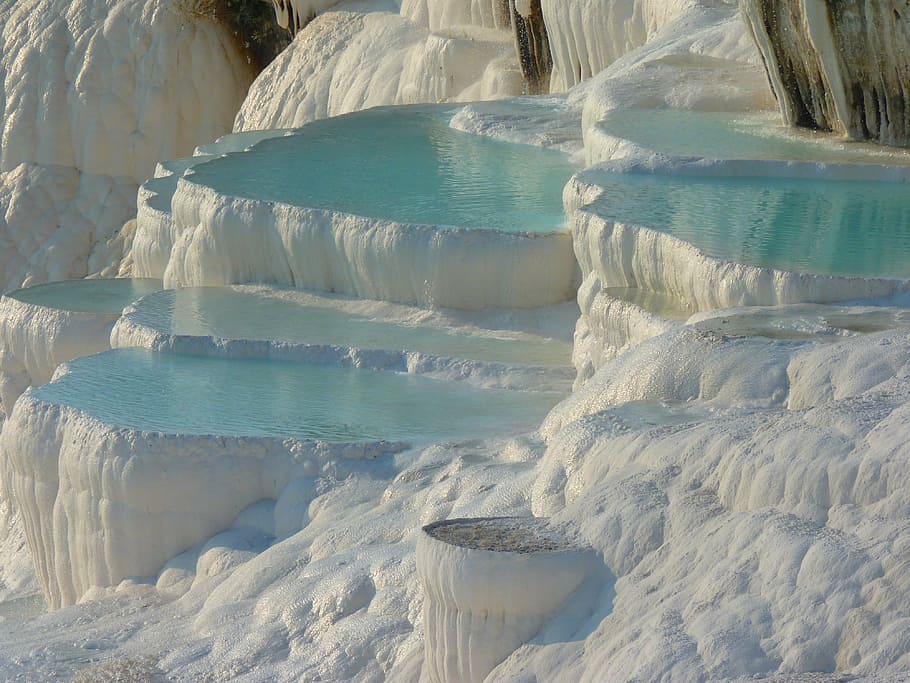 photography body, water, covered, snow, pamukkale, lime sinter terrace, calcium, unesco, limestone, turkey