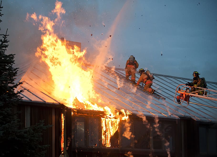 fire, flames, building, house, home, alaska, firefighters, ladder, fighting, roof