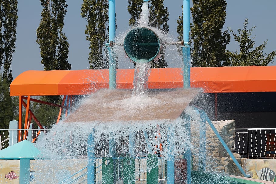 summer, water, greece, motion, spraying, splashing, nature, day, water park, fountain