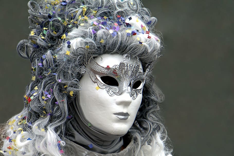 person, white, gray, mask, top, masquerade, venice, carnival, festival, venetian