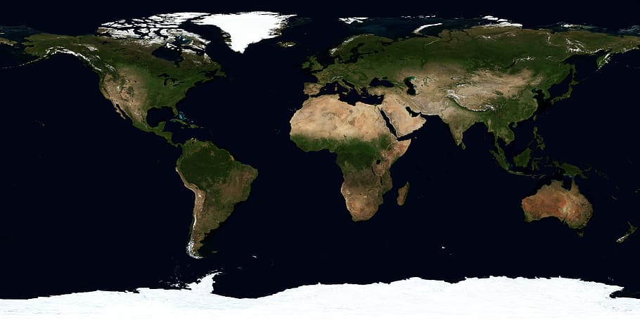 negro, verde, marrón, mapa, tierra, verano, julio, continentes, zonas climáticas, vista aérea