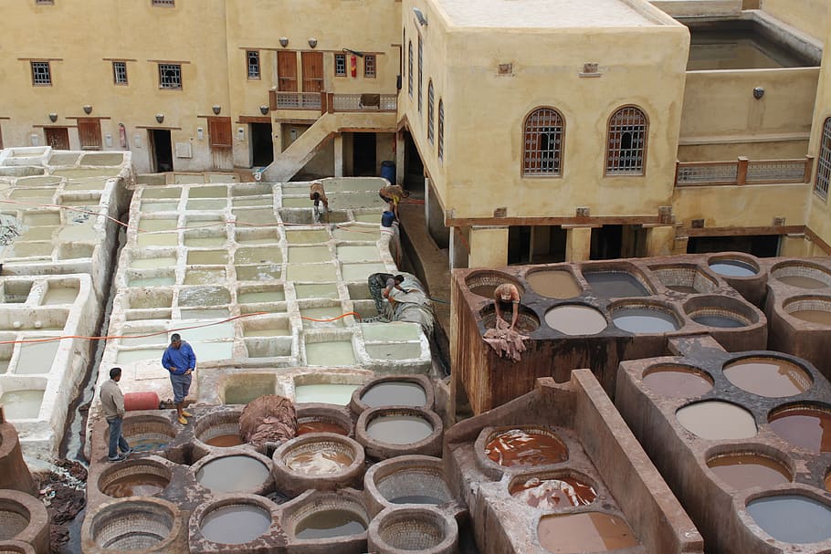 Tannery, Morocco, Skins, architecture And Buildings, architecture, industry, built Structure, helmet, stack, occupation