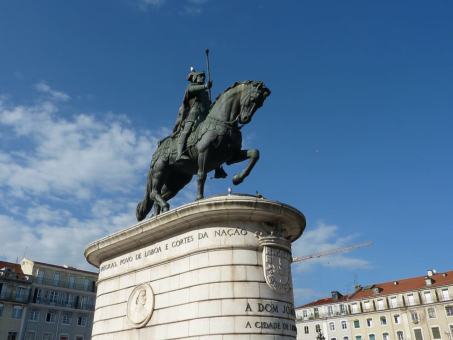 statue, lisbon, horse, portugal, knight, landmark, history, art, architecture, sculpture