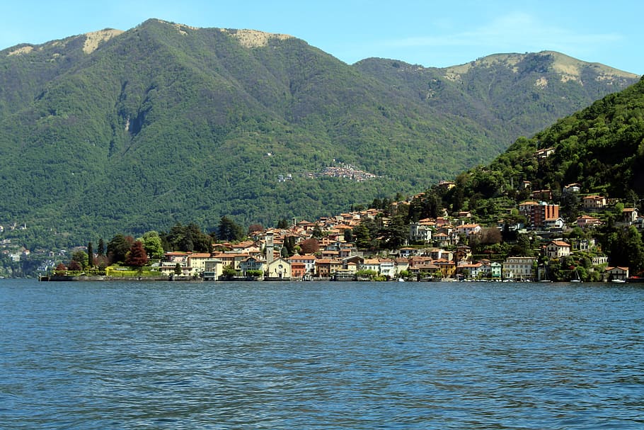 Danau, Como, Italia, Air, Lanskap, lombardy, vista, shore granda, biru, alam