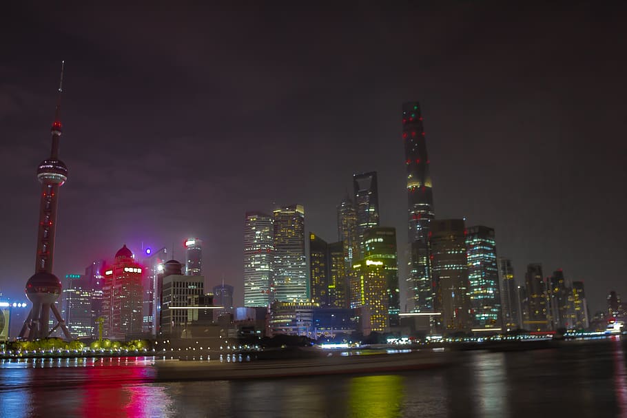 Shangai, China, ciudad, Exterior del edificio, arquitectura, estructura construida, noche, edificio, exterior del edificio de oficinas, rascacielos