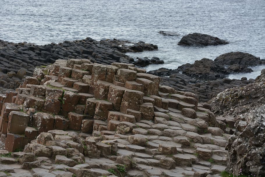 Nature, Ireland, Giant, Causeway, giant causeway, sea, rock - object, outdoors, architecture, old ruin