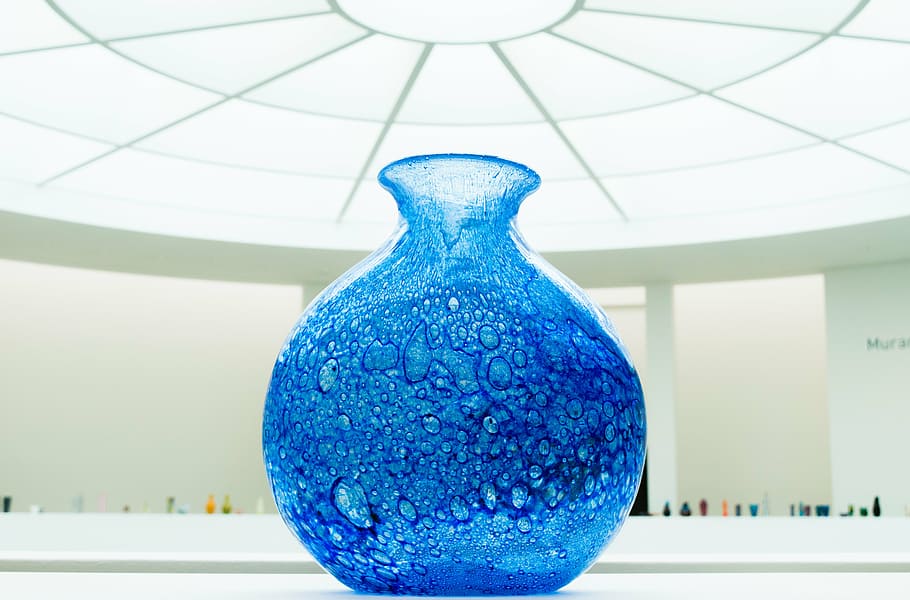 blue, glass vase, glass ceiling, glass, crock, vase, crafts, murano, handmade, traditional