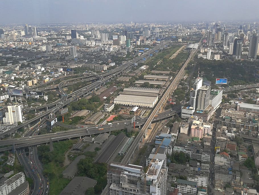 kota, trestle, bangkok, megalopolis, cityscape, lalu lintas, jalan, aerial View, urban Scene, arsitektur