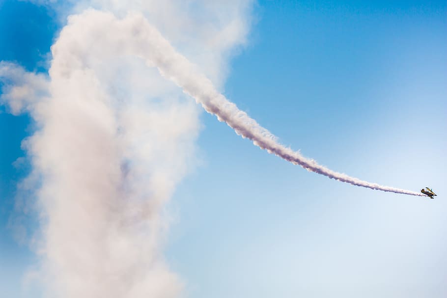 aerobatic, plane, smoke, cloud, sky, flight, stunts, air flight, cloud - sky, airplane