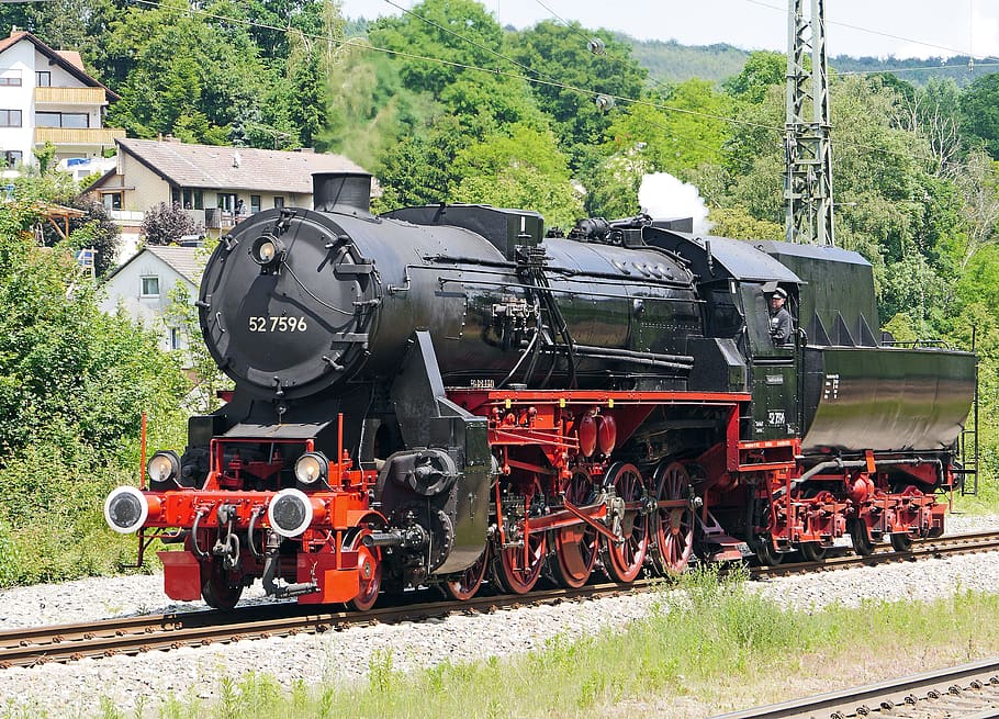steam locomotive, traditionslok, special use, plan steam, railway friends zoller railway, br52, br 52, 527596, goods train locomotive, kriegslok