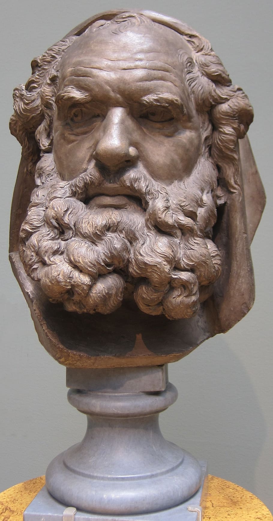 bust, head, bearded, elder, augustin, pajou, terracotta, sculpture, statue, face