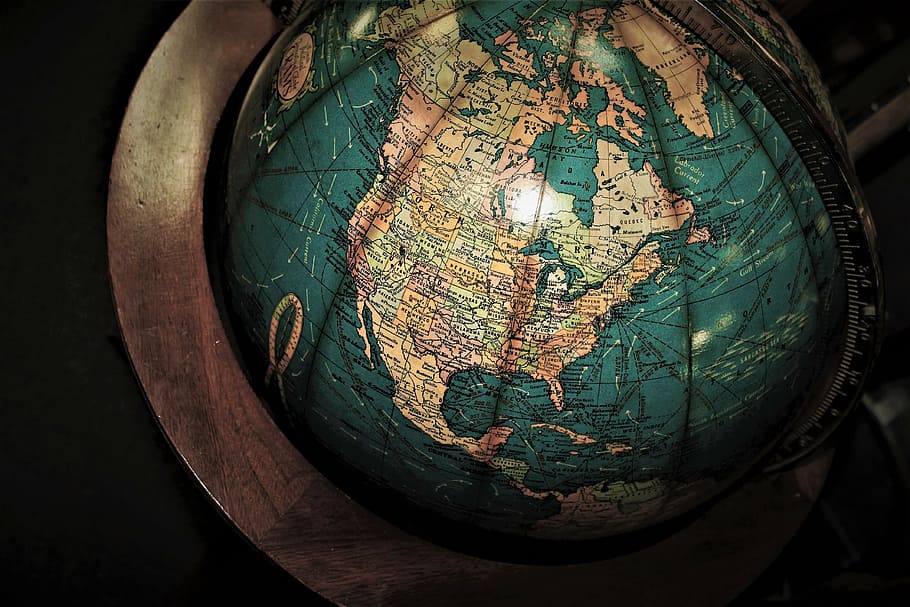 brown, blue, desk globe, globe, earth day, earth, planet, world, environment, antique globe