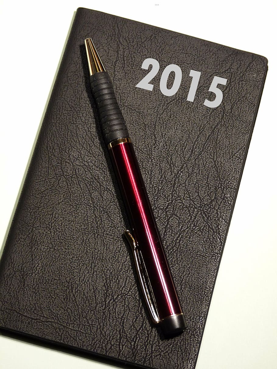 黒, 赤, ツイストペン, 2015年, 本, カレンダー, 年, 大晦日, 新しい始まり, 予定