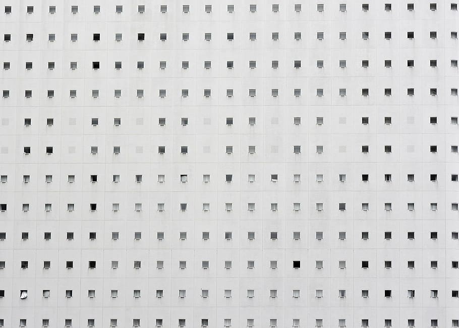 white high-rise building, architecture, building, wall, window, facade, backgrounds, full frame, pattern, day