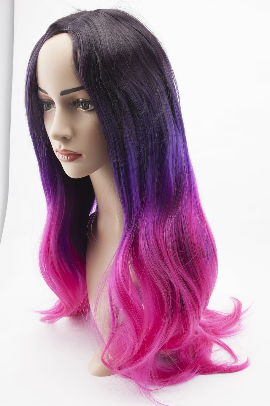 pink, purple, wig, mannequin head, cosplay, pink hair, artificial, model, hairstyle, young adult