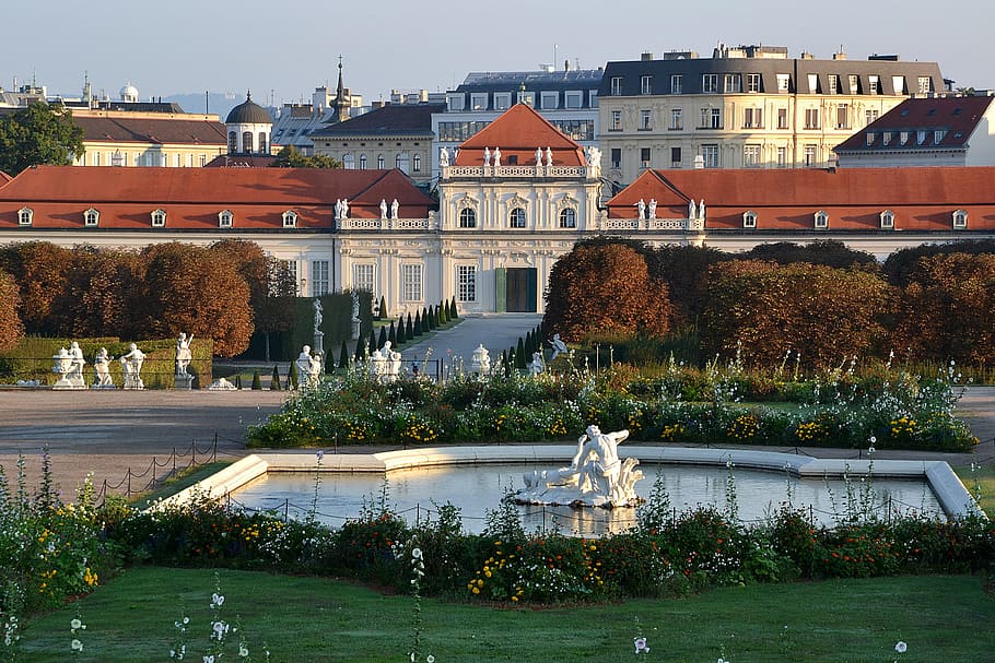 Belvedere, Castle, Baroque, Vienna, belvedere, castle, lower belvedere, austria, prinz eugen, morning light, barockschloss