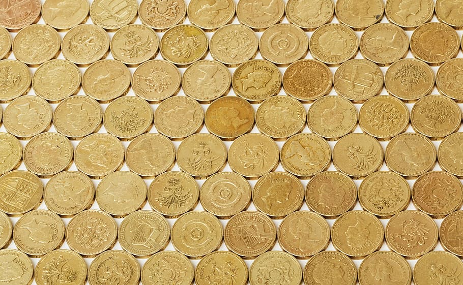 round gold-colored coin lot, business, cash, coin, concept, credit, currency, finance, financial, gold