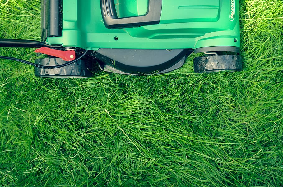 hijau, dorong, mesin pemotong rumput, rumput, warna hijau, moda transportasi, tanaman, transportasi, lapangan, hari