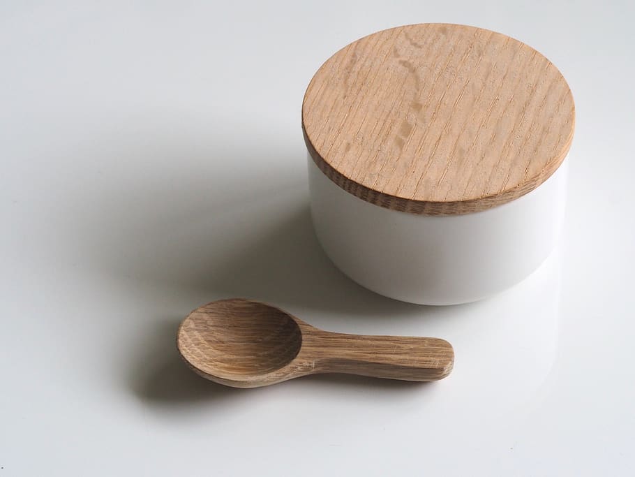 kitchen, spoon, jar, white, wood, food, minimal, wallpaper, wooden spoon, spatula