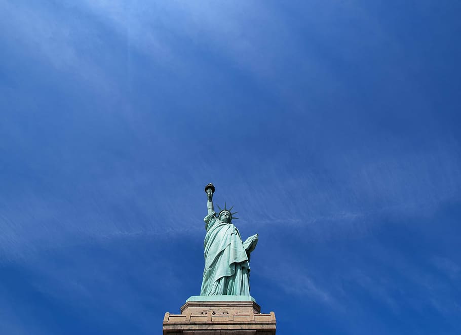 patung, kebebasan, baru, york, tengara, seni, patung kebebasan, biru, langit, representasi manusia