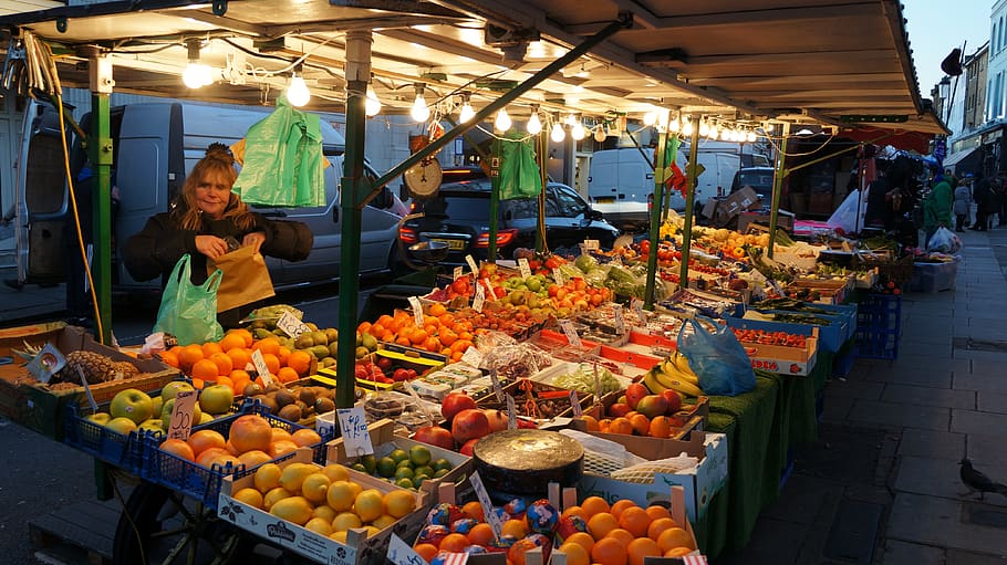 mercado, ciudad, fruta, vender, venta, itinerante, personas, vendedor, vending, vendedor ambulante
