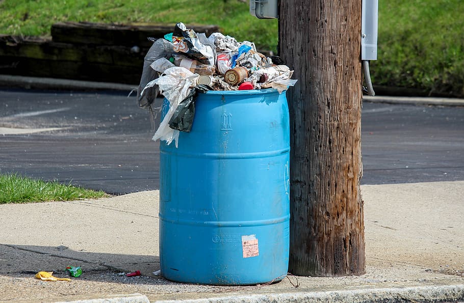 biru, wadah plastik, diisi, sampah, daur ulang, tempat sampah, pembuangan, wadah, masalah lingkungan, alam
