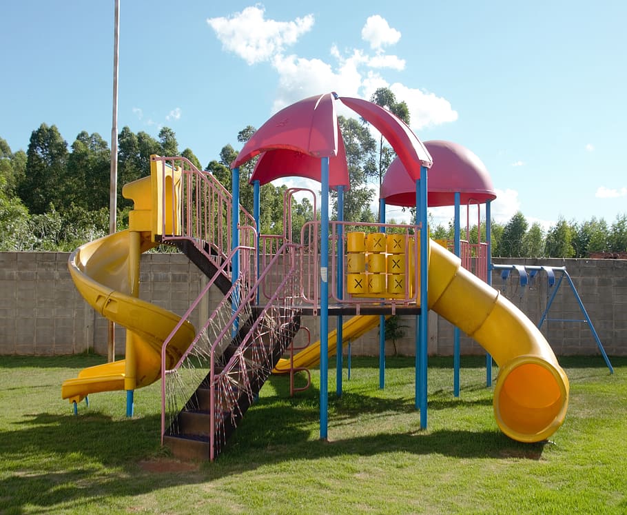 Anak, Menyenangkan, lelucon, taman, bermain anak-anak, taman bermain, slide - Play Equipment, Outdoor Play Equipment, halaman sekolah, di luar ruangan