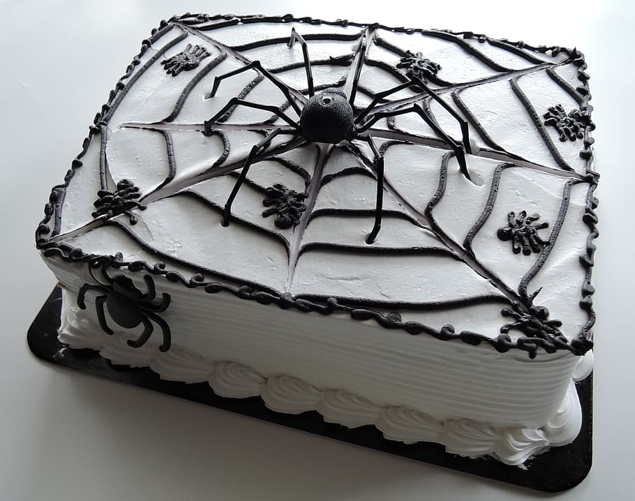 halloween cake, spiders, web, chocolate, food, decoration, pattern, dessert, sweet food, indoors