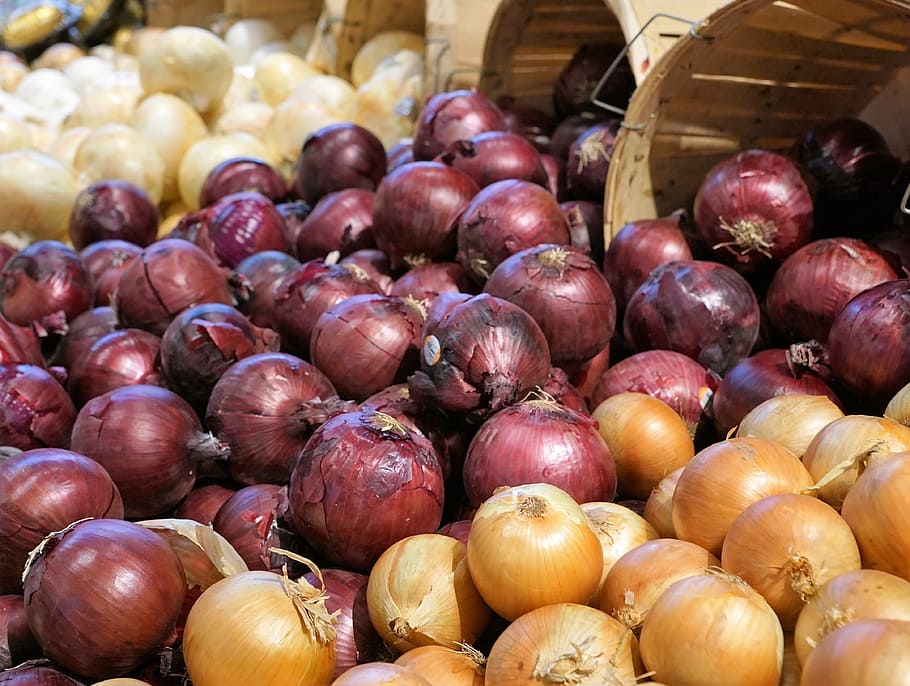 Onions, Eat, Market, Vitamins, Food, autumn, summer, green, yellow, healthy