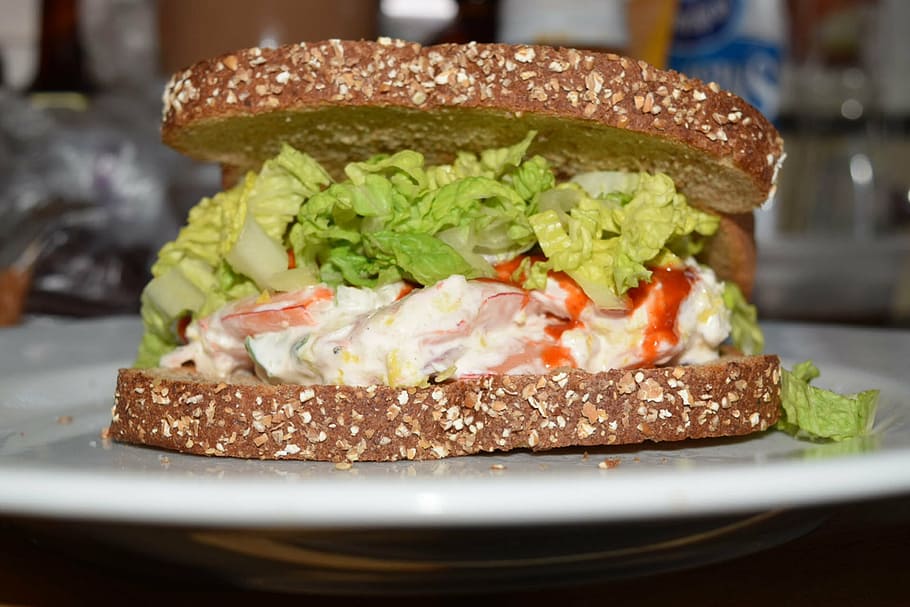 hot sauce, whole wheat, food, plate, white, snack, sandwich, delicious, shrimp salad, toast