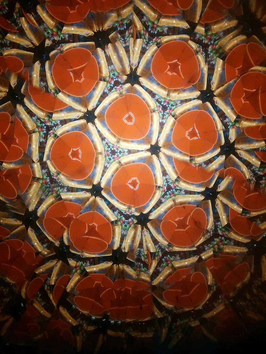 Kaleidoscope, Kaleidoscopic, Fractal, abstract, orange, backgrounds, pattern, decoration, full frame, palette