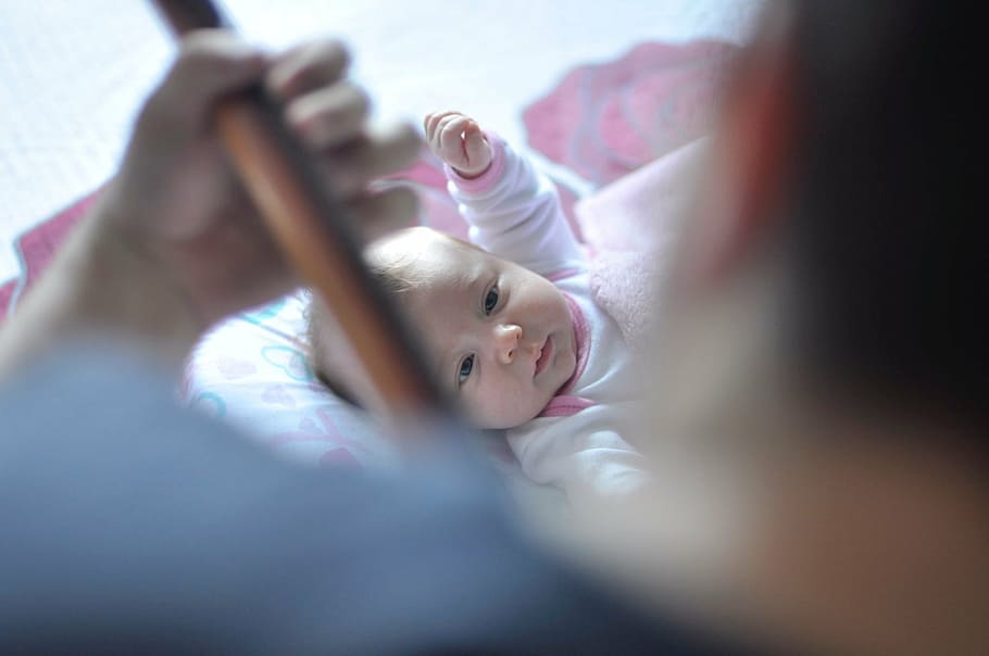 man, playing, instrument, front, baby, people, kid, child, woman, cute
