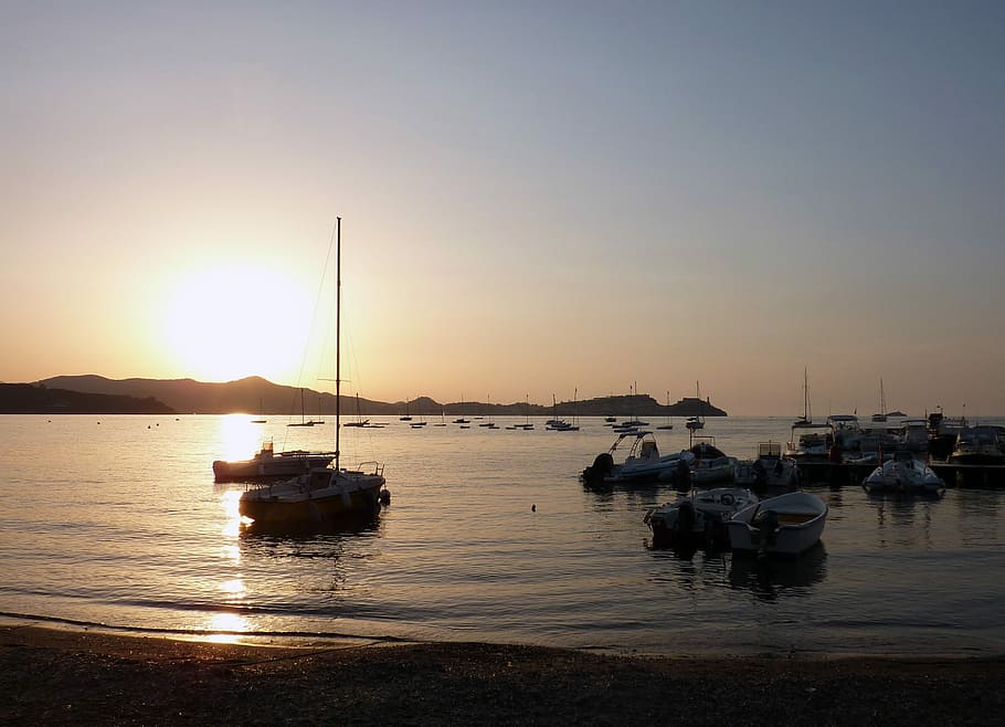 Port, Sunset, Back Light, Boats, Mood, afterglow, evening, sunlight, evening sky, twilight