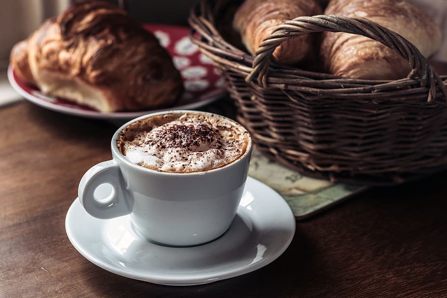 shot, croissants, Closeup, food/Drink, coffee, cup, coffee - Drink, drink, breakfast, cappuccino