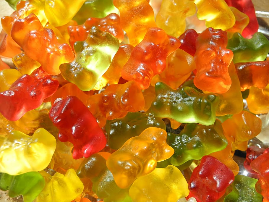 caramelos de gelatina de oso, dulces, niños, dulce, oso, color, ositos de goma, colorido, mordisco, fondo