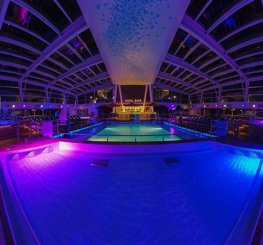 pool, indoor, cruise, ship, water, night, vacations, vessel, leisure, holiday