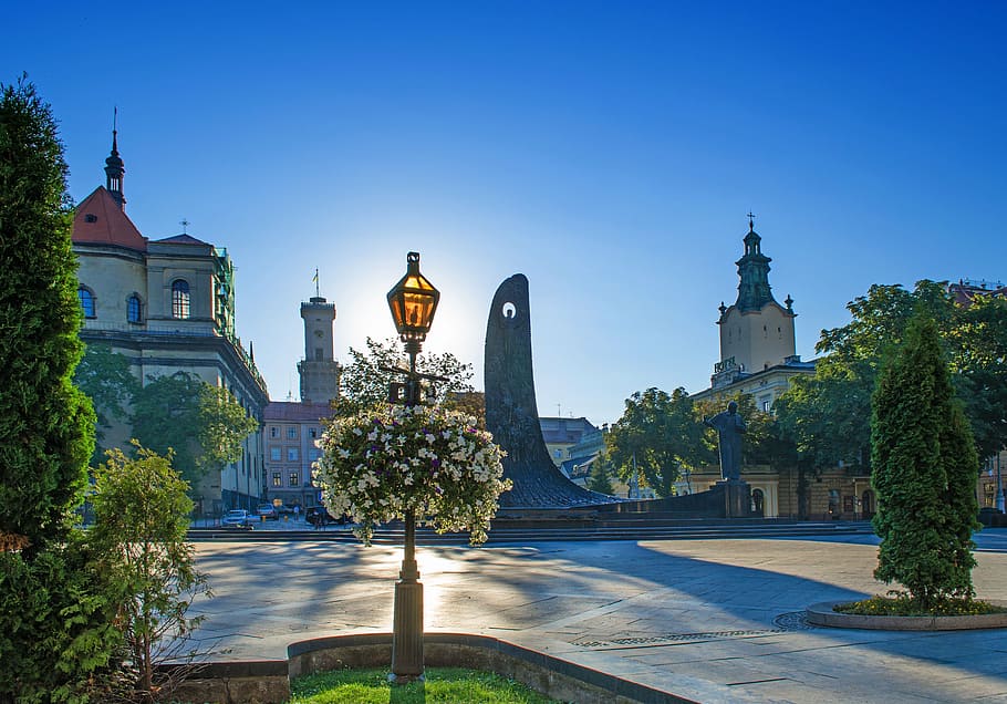 lviv, centro, ucrania, paisaje, barroco, estilo, bello, europeo, edificio, turismo