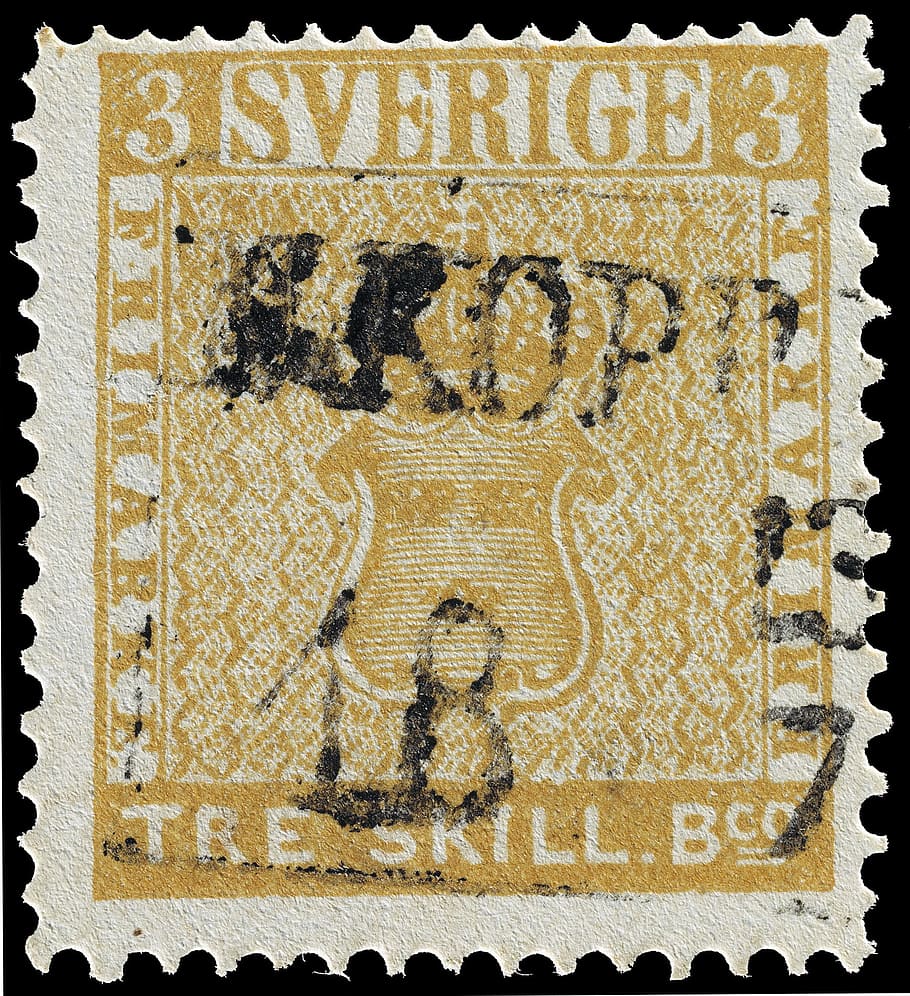 sverige, habilidade, porte postal, selo, habilidade de banco erro do banco, sueco, três, 3, 1855, valioso