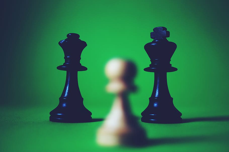 selective, focus photography, three, black, brown, chess pieces, piece, chess, game, white