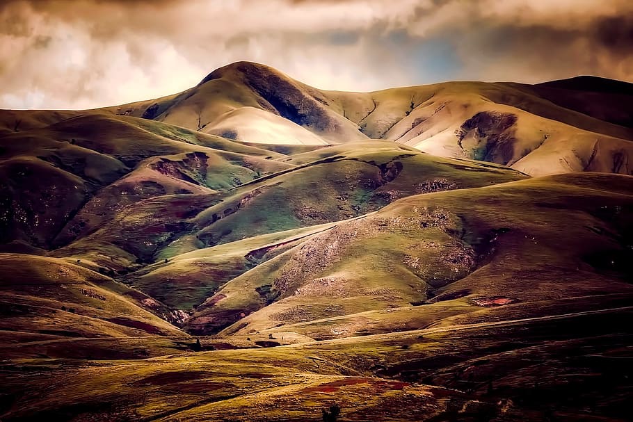 緑, 茶色, 山の写真, アイスランド, 山, 空, 雲, 自然, 屋外, 風景