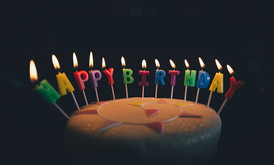 round, happy, birthday, 1-layer, fondant, cake, Happy Birthday, Birthday cake, candles, fire