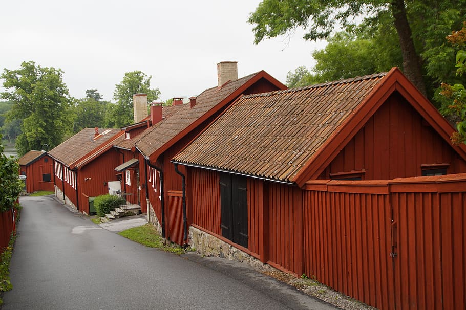 strängnäs, sweden, road, houses, building, old, historically, red, swedish, cityscape