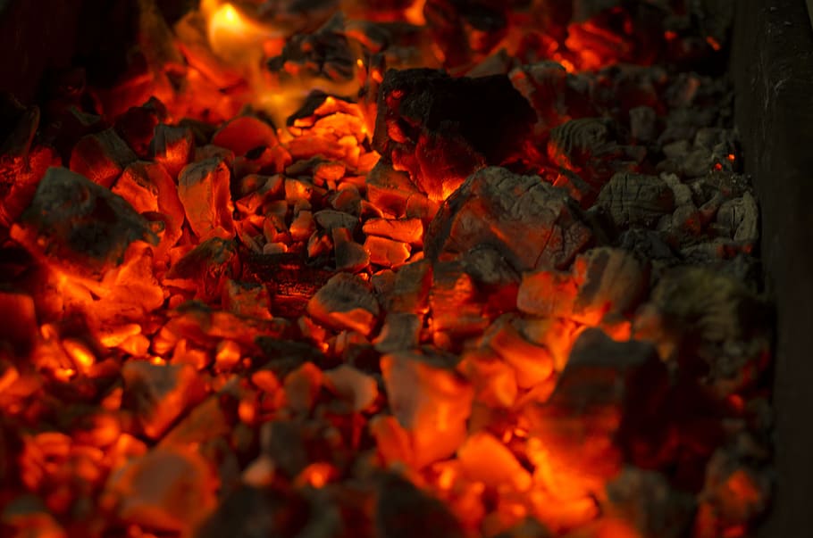 pembakaran, foto close-up batu bara, Api, Jeruk, Gelap, Bakar, Tekstur, merah, malam, asap